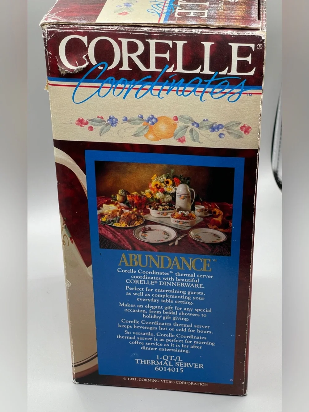 Corelle Abundance 1 QT Thermos Server Coffee Carafe in BOX!